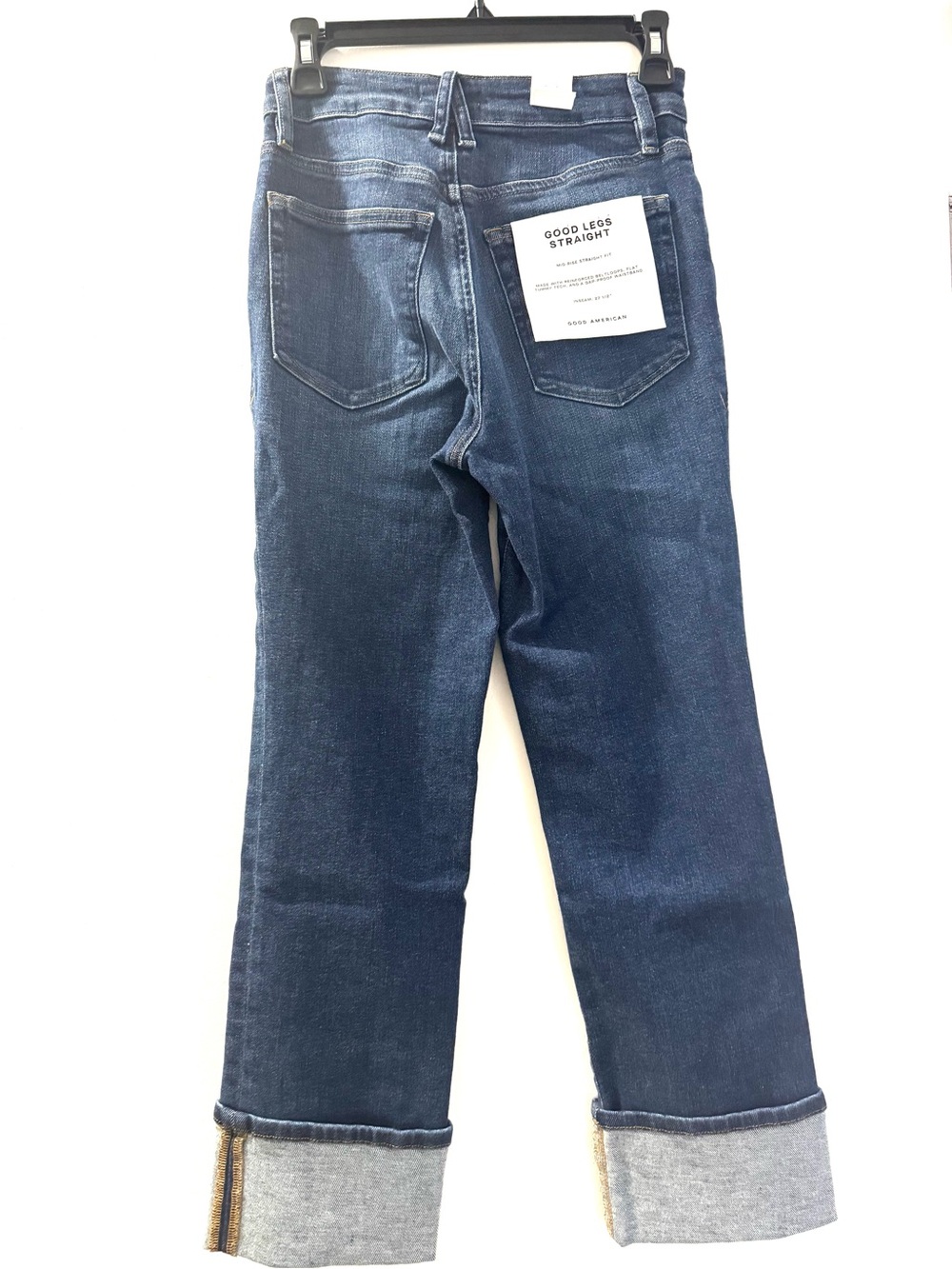 Good American Dark Blue Cuffed Straight Crop Jeans - Picture 6 of 8
